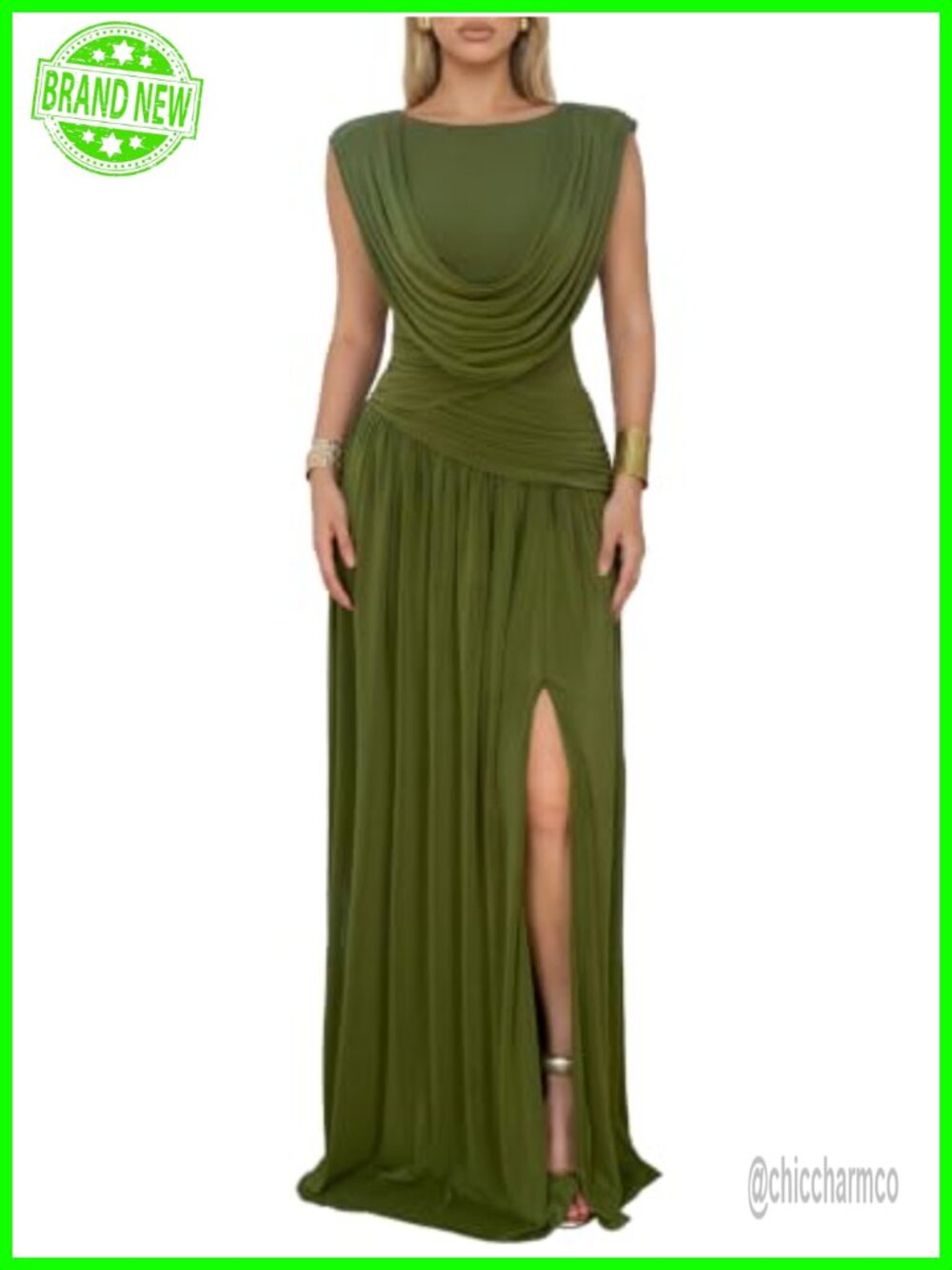 Convertible Cowl Neck Ruched Maxi Dress Sleeveless Wedding Guest